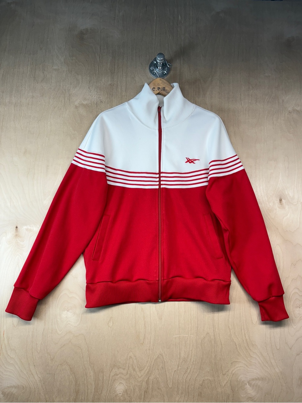 Vintage ASICS Team Northern Ontario White & Red Striped Zip-Up Track Jacket